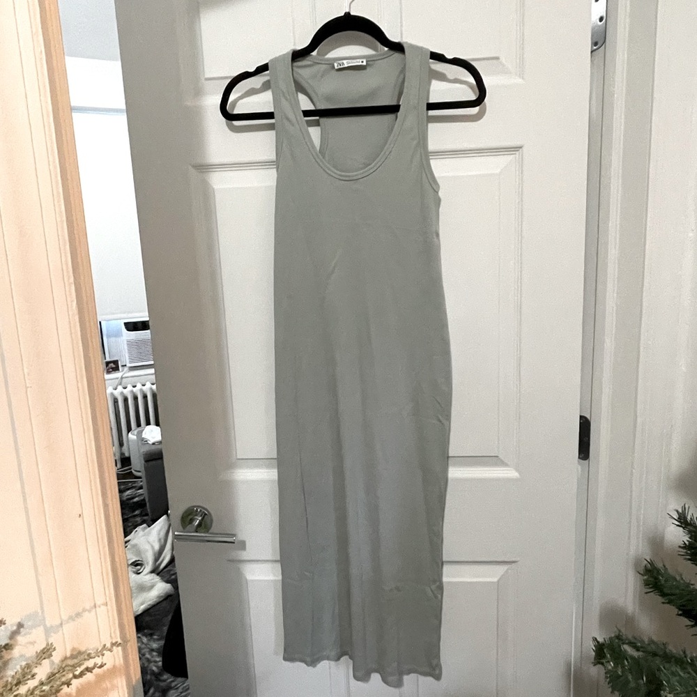 Zara Sage Green Ribbed MIDI Dress